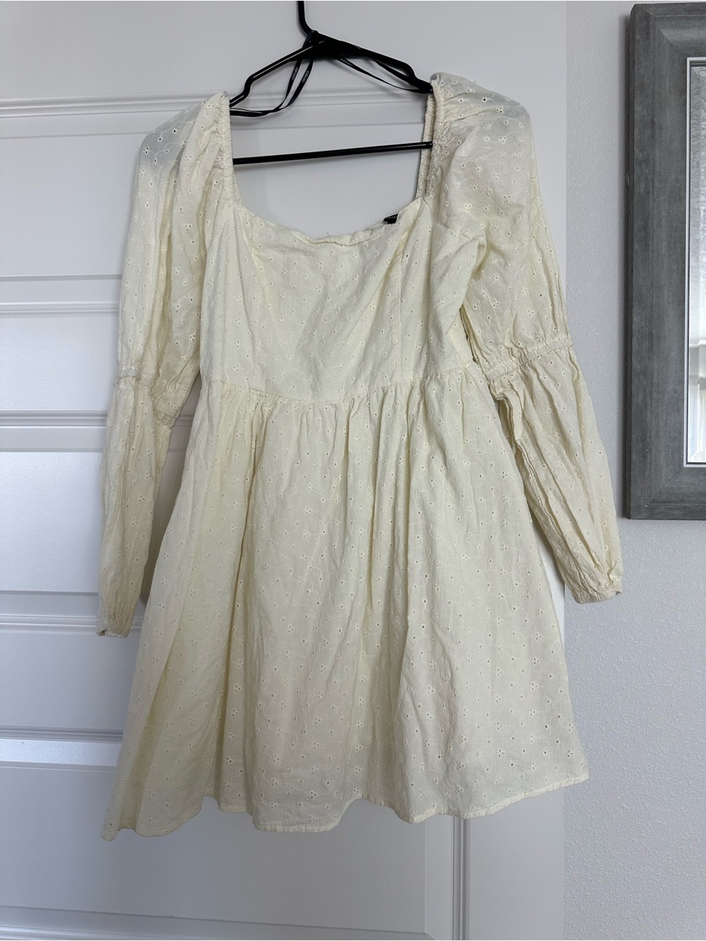 Cream Embroidered Eyelet Long Sleeve Mini Dress 100% cotton